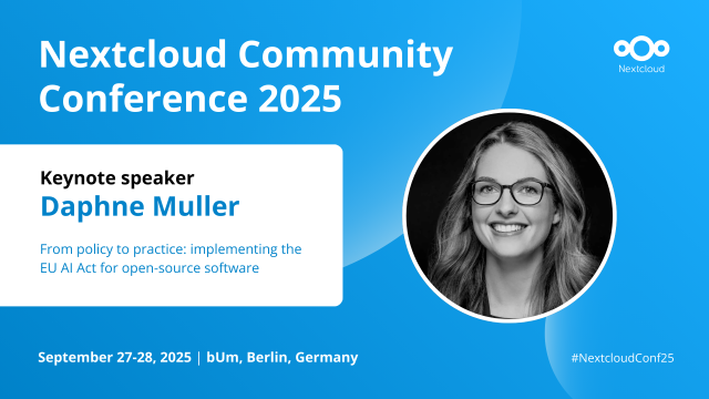 Nextcloud Community Conference 2025 Daphne Muller keynote "From policy to practice: implementing the EU AI Act for open-source software"