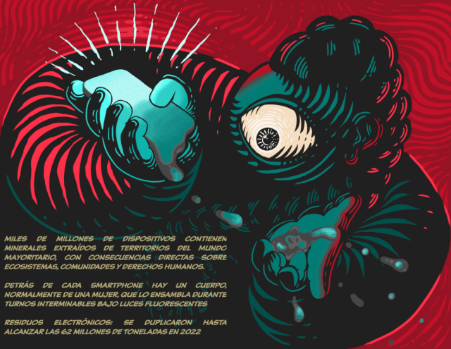 Infografía "materialidad de los celulares" de la campaña #TerritorioMóvil de sursiendo