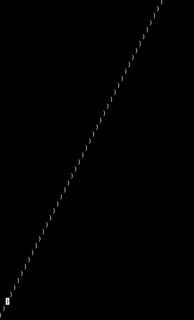text editor with nothing but descending closing parens