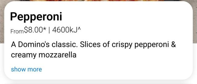 dominos australia pepperoni pizza for $8