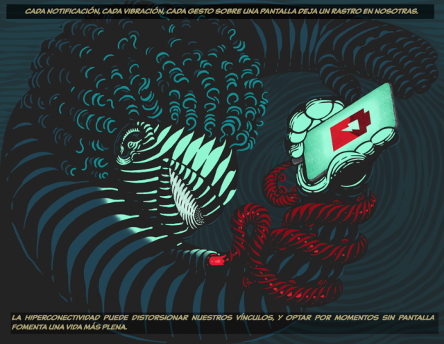 Infografía "Tecnoafecciones: Cuando los dispositivos también nos tocan" de la campaña #TerritorioMóvil de Sursiendo