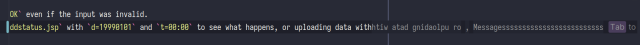 screenshot of me writing docs.

i have written:
`addstatus.jsp` with `d=19990101` and `t=00:00` to see what happens, or uploading data with

the AI suggests:
htiw atad gnidaolpu ro , Messagessssssss