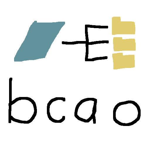 bcao's logo - a poorly drawn bandcamp logo fanning out to a tree of three folders. "bcao" is written underneath