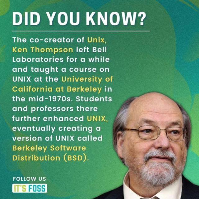 The co-creator of Unix, Ken Thompson, left Bell Laboratories for a while and taught a course on UNIX at the University of California at Berkeley in the mid-1970s. Students and professors there further enhanced UNIX, eventually creating a version of UNIX called Berkeley Software Distribution (BSD).