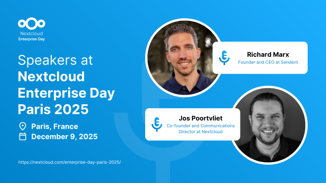 Image with names and photos of speakers at the Nextcloud Enterprise Day Paris 2025: Jos Poortvliet and Richard Marx