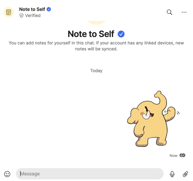 Signal Note to Self with a Mastodon sticker