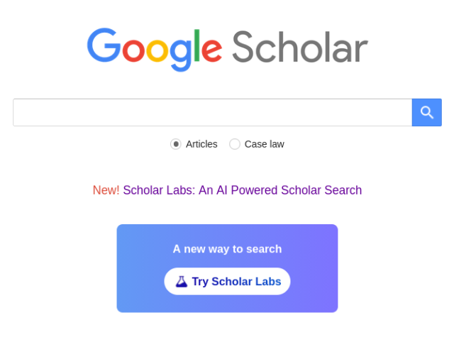 Google Scholar's home page now features an advertisement for a new LLM-powered 'Scholar Labs' search (twice)