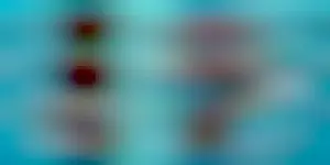 Pond aeration systems with compressors, diffusers, and weighted tubing displayed over a bright blue water background.