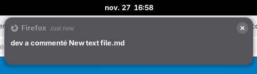 System notification for Firefox, saying someone commented on a file.