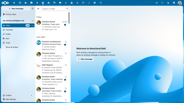 Screenshot of Nextcloud Mail with new design