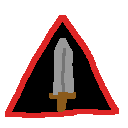 poorly drawn red triangle containing a poorly drawn sword