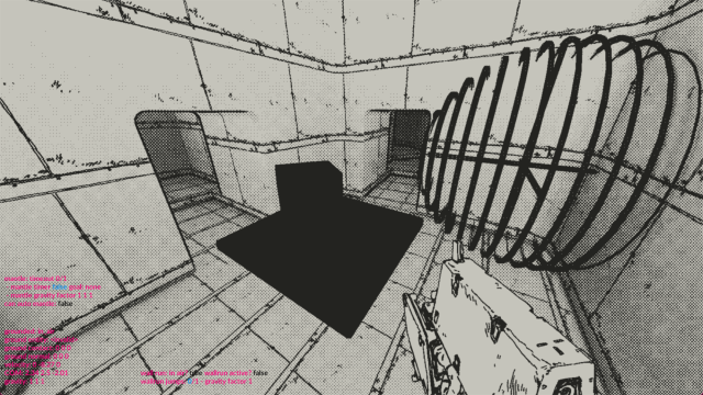 an fps game with halftone style dot effect .