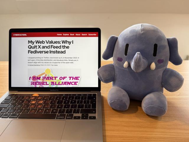 Newly arrived plushtodon posing in front of my Cybercultural website.