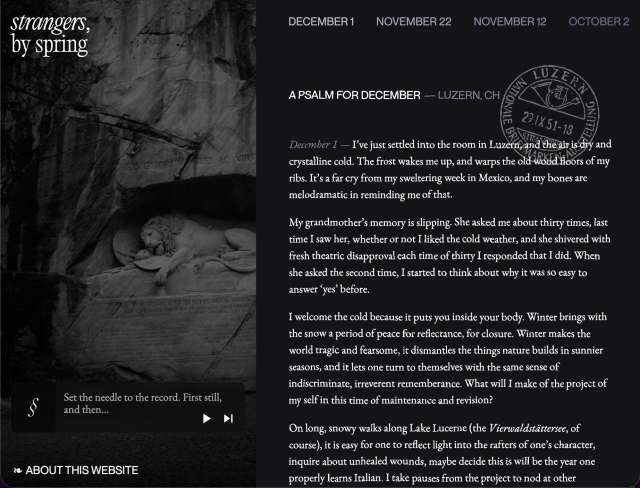 The same website as the other image, only now in a dark, deep-blue tinted theme.