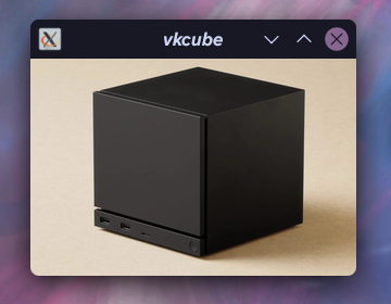 a window with title "vkcube" with a valve steam machine in it.
