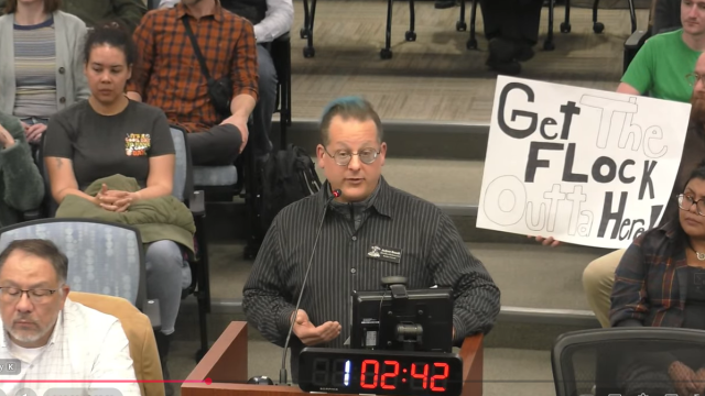 Andrew Brandt speaking at the council study session on Flock cameras
