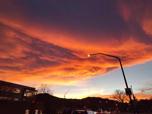 Crazy orange sunset over mountains