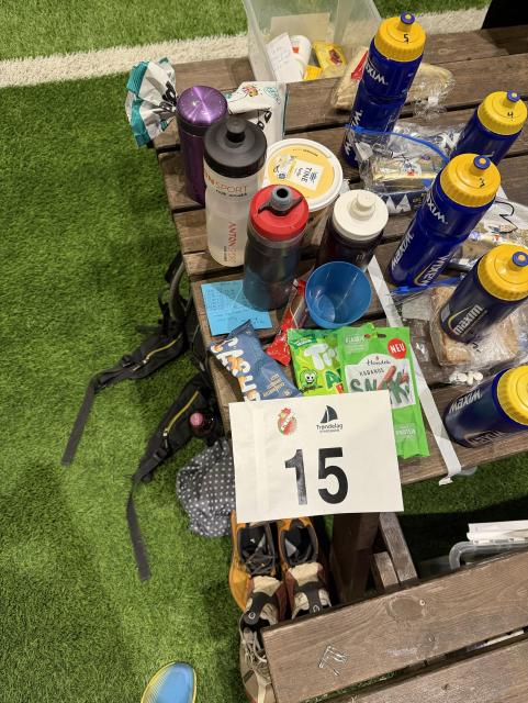 Table with drinks and food to keep me going