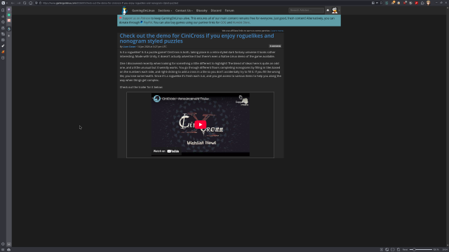 A screenshot of Vivaldi showing an article from GamingOnLinux. The page is missing some elements, as if it stopped loading partway through.