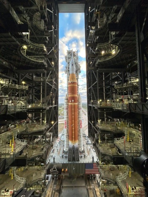 Pic of the SLS rocket exiting the VAB taken from inside the building.
Posted on X by Reid Wiseman @astro_reid
