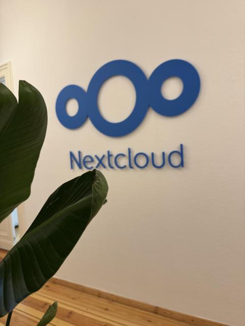 Nextcloud Berlin office photo: wall with Nextcloud logo
