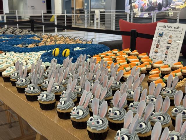 Closer view of the Judy-shaped cupcakes, with big ears.
