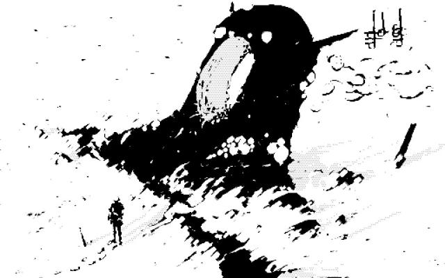 Wind blowing through the mouth of a large statue, playing the first notes of Suite in B-Flat Major, HWV 434: I. Prelude