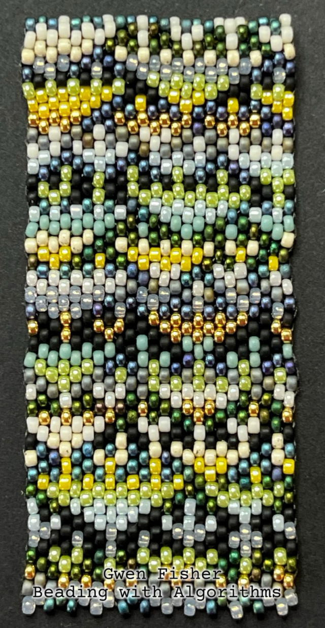Patch of colorful peyote stitch beadwork 