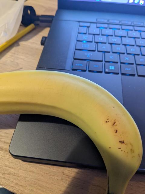 Banana, minutes after being engraved by a LASER.