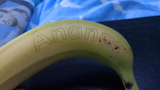 Same banana, 12 hours after being engrave by a LASER.