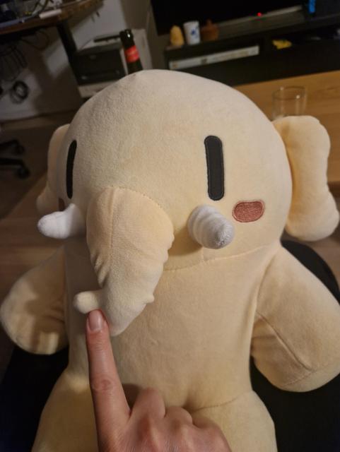 Plushtodon with a disappointed, sad look