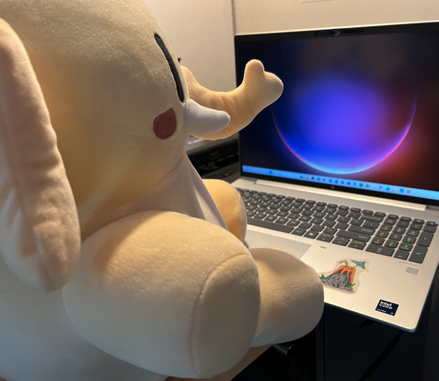 Beige plushtodon getting it done WFH