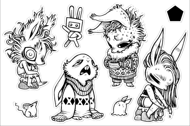 a preview of a sticker sheet featuring a bunch of hand drawn rabbits