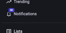 Trending / Notifications (with "40" shown) / Lists