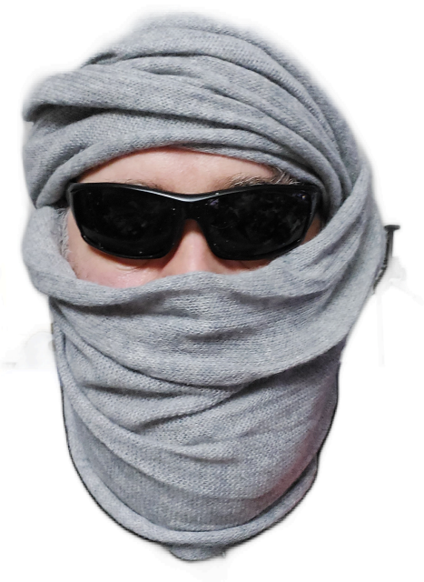 A coastGNU, wearing a Cashmere Tagelmut, the classic Berber head covering of the Sahara Desert, modernized, ideal when it is really HOT outside.