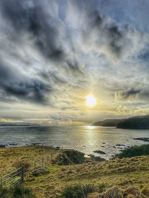 I have retooted this post. It is my best liked image and I have a great affection for it. The sky is so full. Clouds and mist and light. The sun is weakened and strengthened by the time of year and day. It could be so ordinary. It was an ordinary day. The landscape is like that all around here. It too is ordinary.  The image is anything but. It illustrates my philosophy. Beauty and joy are everywhere, all you have to do is look for them. 