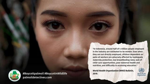 Today is #InternationalWomensDay #IWD "In #Indonesia 🇮🇩 4 million women👰🧐 work in the #palmoil industry. Children of workers have 🧺🫃 poor maternal #health, poor #nutrition, little education access.": #WHO  🌴⛔️  #BoycottPalmOil  https://palmoildetectives.com/2022/08/08/palm-oil-industry-lobbying-and-greenwashing-is-like-big-tobacco-world-health-organisation-who-bulletin/?utm_source=mastodon&utm_medium=Palm+Oil+Detectives&utm_campaign=publer
