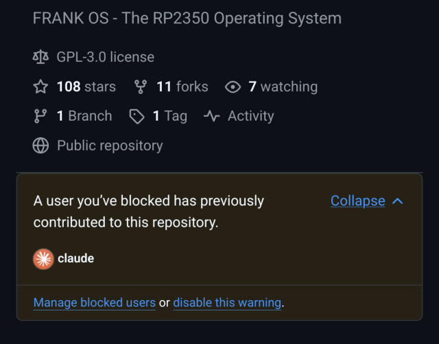 screenshot of github showing Claude has contributed to this repo