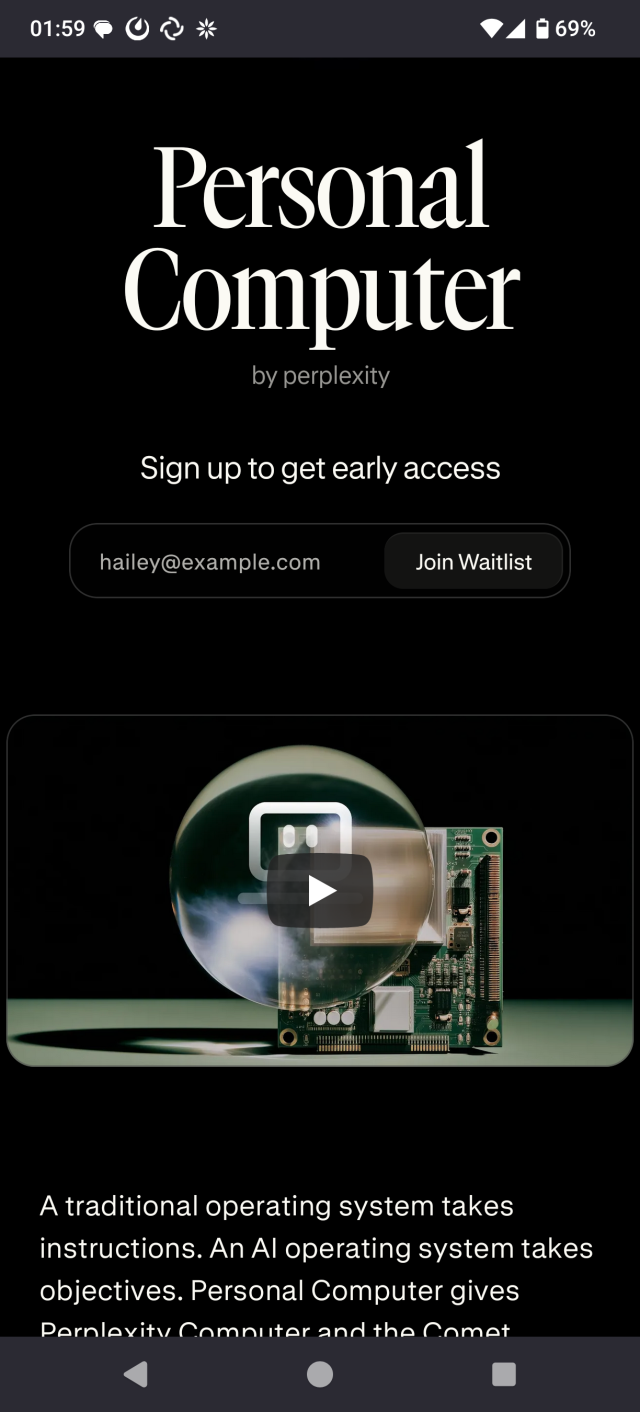 an ad for "personal computer" by slop company perplexity