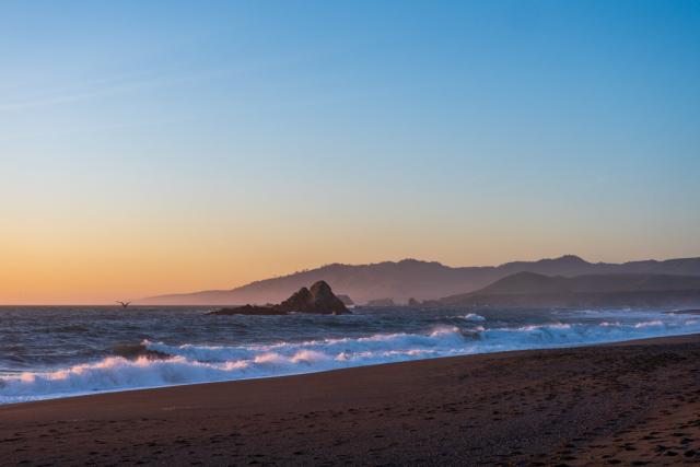 Large rocks in the sea, pictured at sunset. [Fuji X-T5 / Sigma 17-40 1.8]