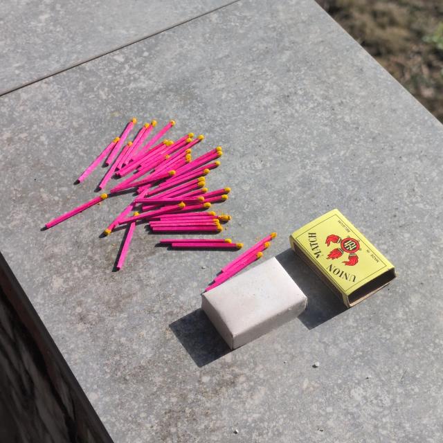 pink matches drying in the sun