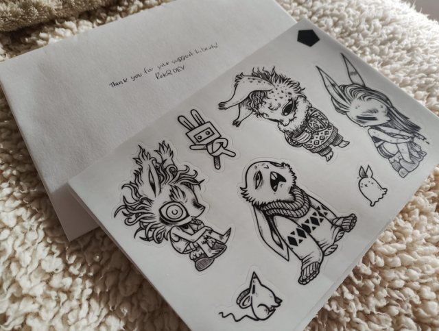 Image of the stickers and a thank-you note