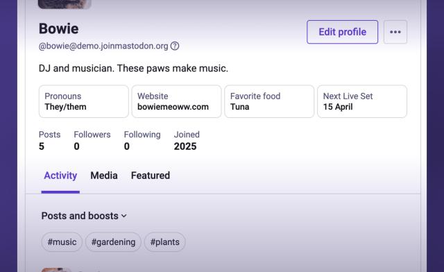 A screenshot showing a more compact, horizontal design for custom fields on a profile page.