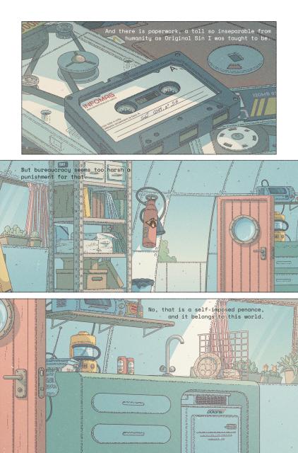 Comic page, showing the interior of a concrete-dome home.