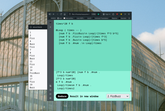 A window that shows the interpreter and the fizzbuzz program.