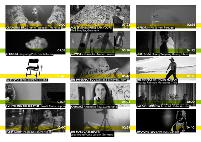 The listing for the film festival with titles and directors for 15 films, all in black and white. 15 films from 13 countries are featured.