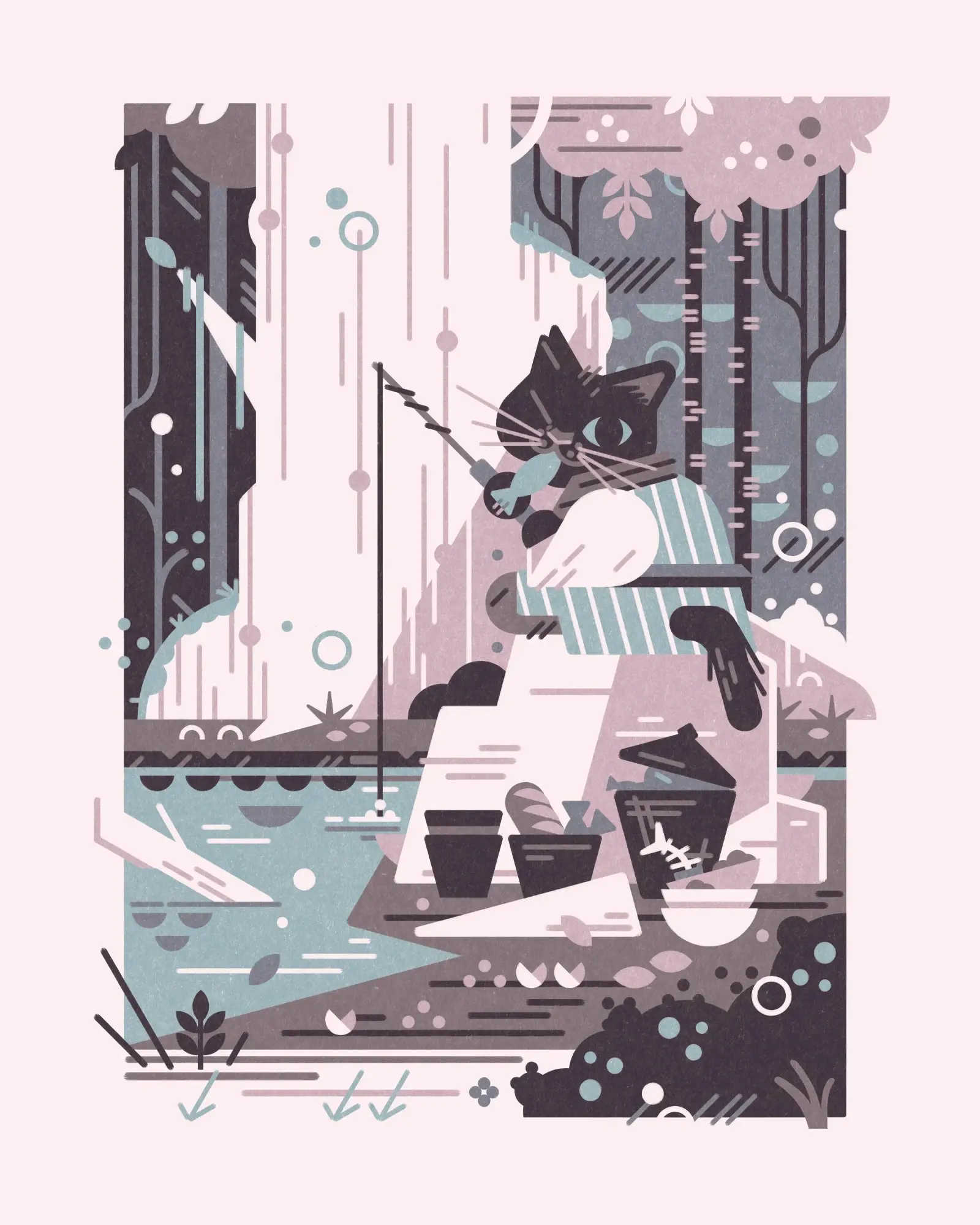 2023 limited tone fantasy pet portrait

A chubby black cat turns to greet you while he fishes atop a rock in a wooded stream, his cheeks stuffed with his catches. 