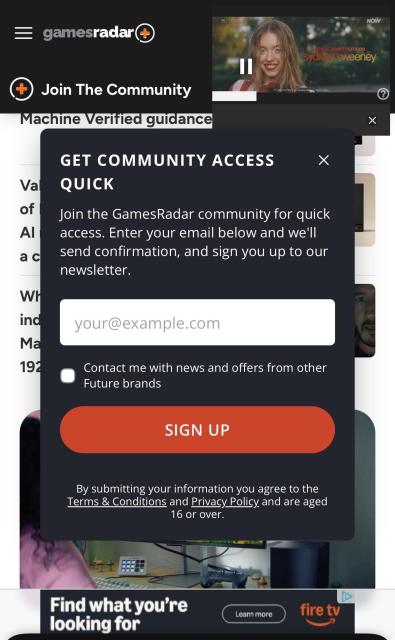 Gamesradar with adverts and pop ups everywhere