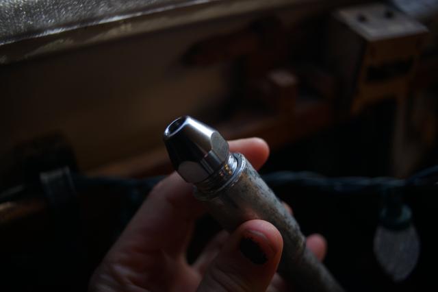 Sta-lock fittings, one is polished chrome, the other is caked in salt and dull.