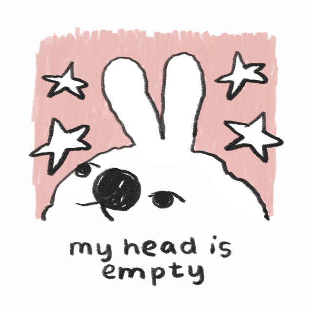 A bunny looks up at stars. Text reads: "my head is empty".